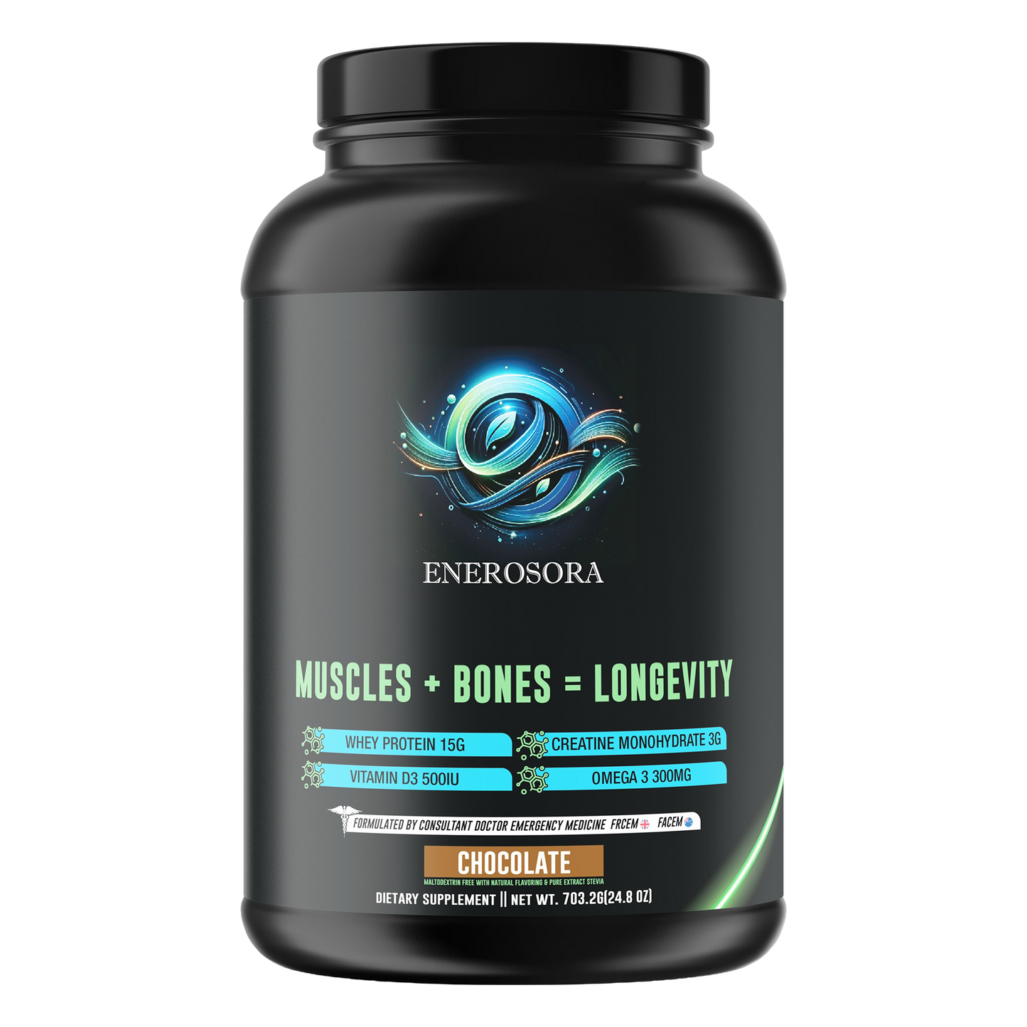 Enerosora Muscle Builder Supplement with Whey, Creatine, Omega-3 and Vitamin D3 for Adults Over 40 – Chocolate Flavor