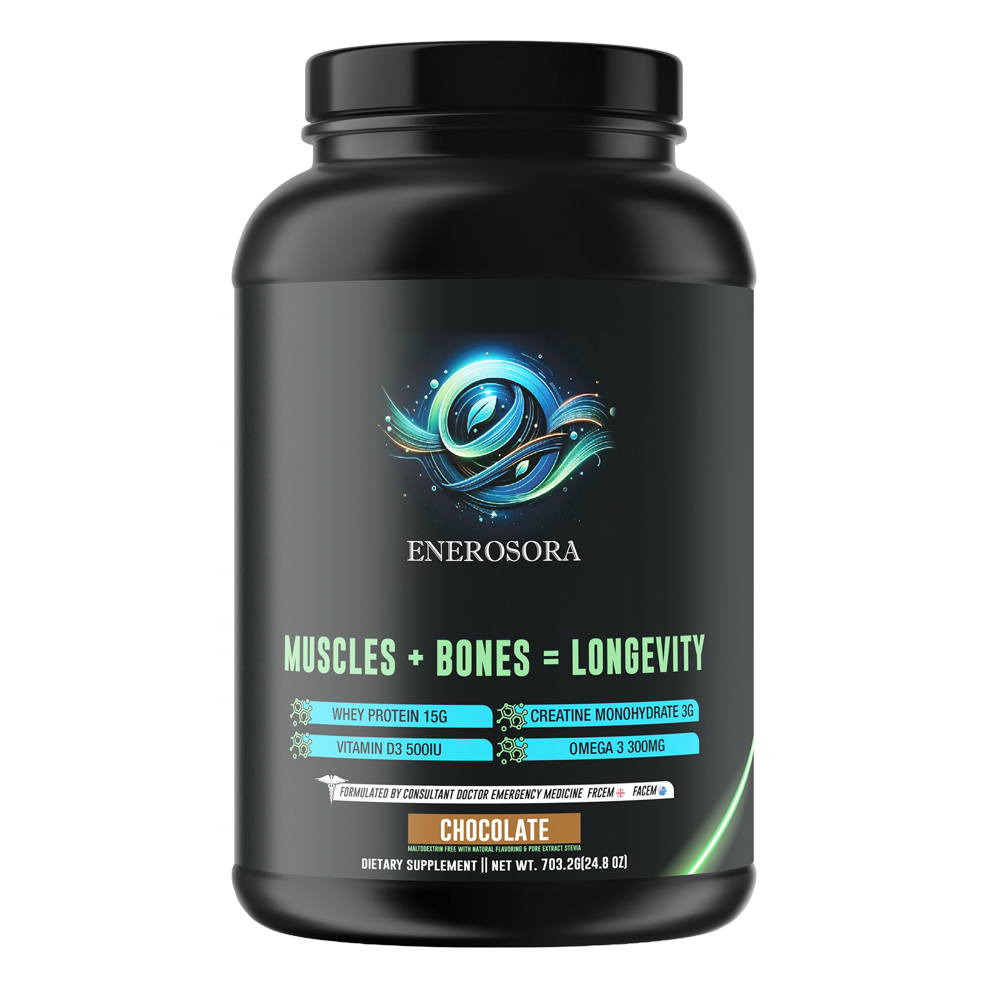 Enerosora Muscle Builder Supplement with Whey, Creatine, Omega-3 and Vitamin D3 for Adults Over 40 – Chocolate Flavor