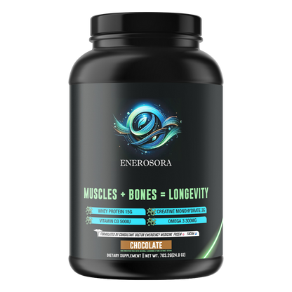 Enerosora Muscle Builder Supplement with Whey, Creatine, Omega-3 and Vitamin D3 for Adults Over 40 – Chocolate Flavor