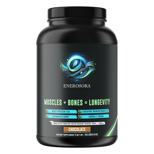 Enerosora Muscle Builder Supplement with Whey, Creatine, Omega-3 and Vitamin D3 for Adults Over 40 – Chocolate Flavor