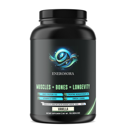 Enerosora Muscle Builder Supplement for Adults Over 40 – Vanilla Flavor with Whey, Creatine, Omega-3 and Vitamin D3
